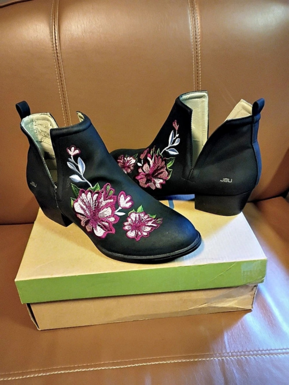 JBU Parker Floral Embroidered Ankle Bootie Black & Green